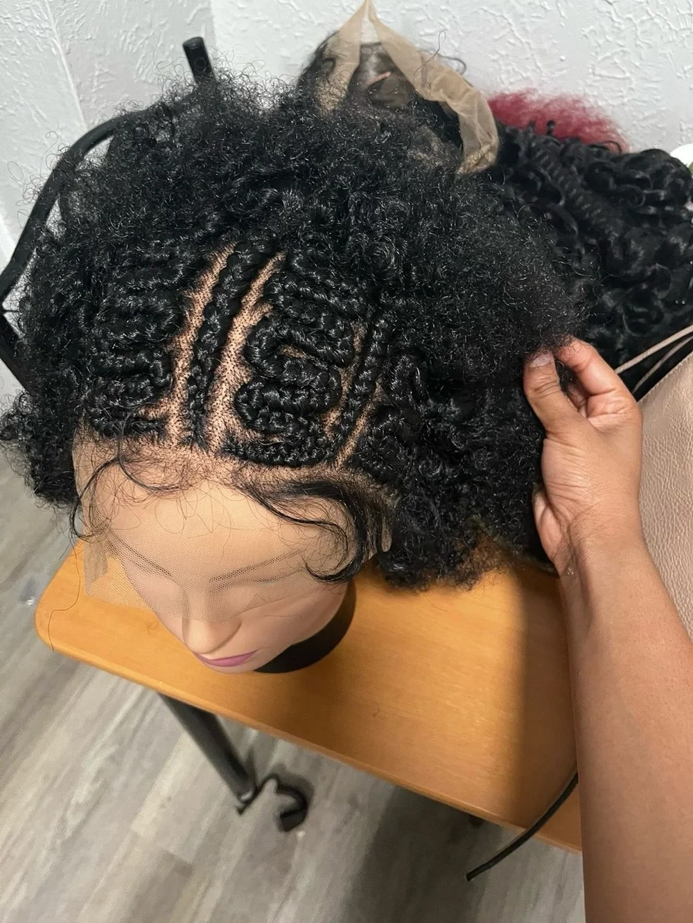Short Curly Lace Front Wig - Natural Black Center Part